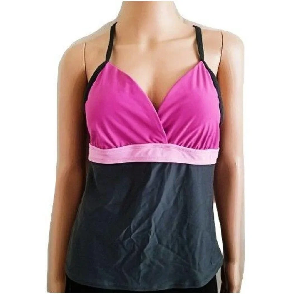 Danskin Now Pink & Black Racer Back Sportwear Tank Top Women's Large (12-14) - Picture 2 of 9